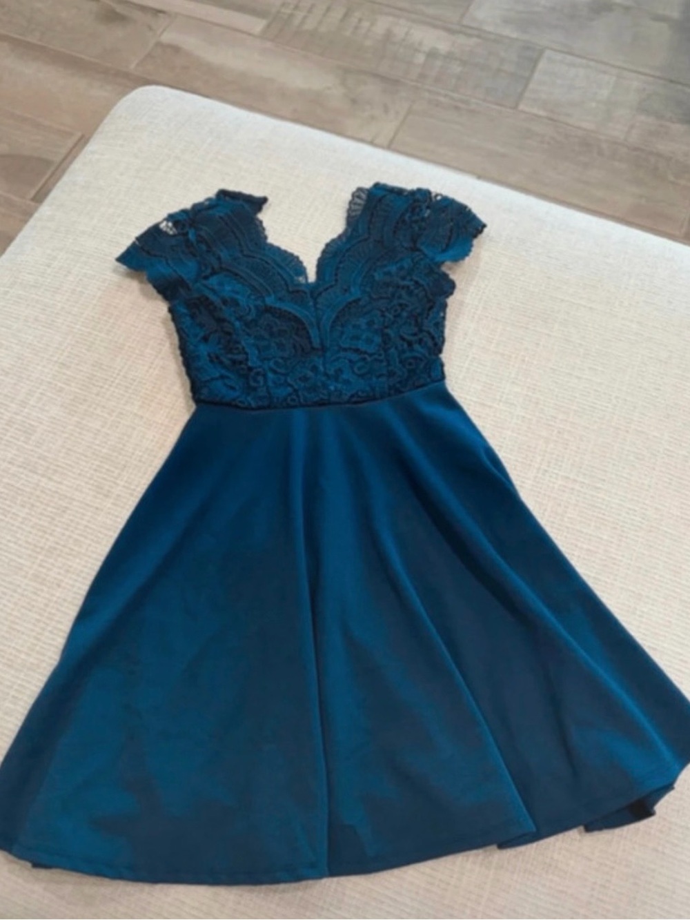 Rare Editions Teal Lace Bodice Fit-and-Flare Dress Girls (Kids)